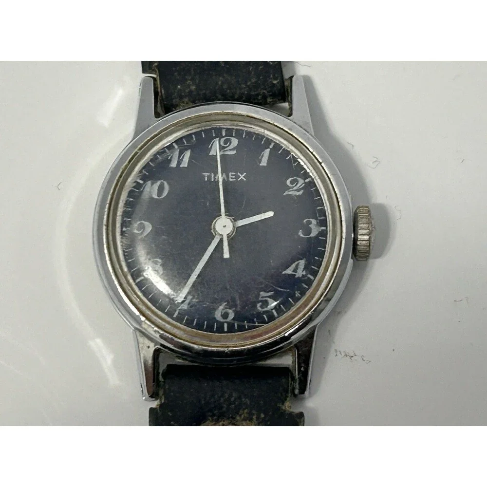 Timex Mercury Watch WOMEN Silver Tone Retro Blue Dial Manual Wind